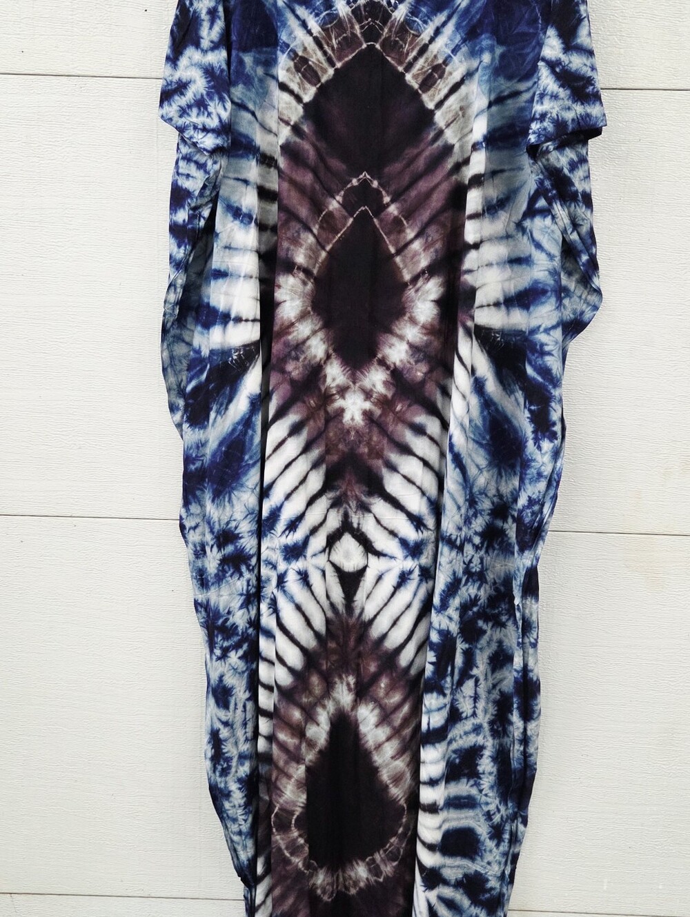 Blue and White Tie-Dye Maxi Dress Kaftan Osfm - Picture 7 of 8